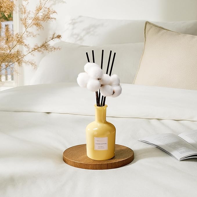 COCORRÍNA Reed Diffuser – Clean Cotton Scent, 6.76 oz Essential Oil with Sticks & Real Cotton, Long-Lasting Fragrance for Bedroom or Bathroom Décor