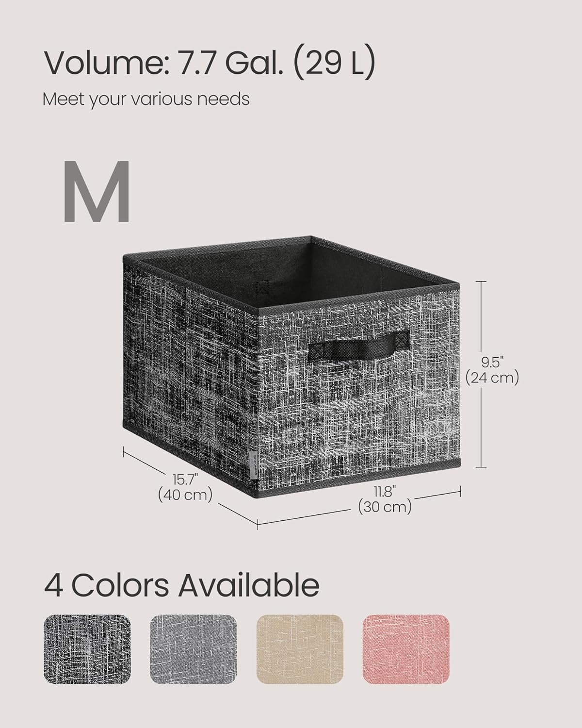 SONGMICS Storage Cubes, 15.7 x 11.8 x 9.5 Inches Non-Woven Fabric Bins with Double Handles, Set of 3, Closet Organizers for Shelves, Foldable, for Clothes, Ink Black UROB440B01