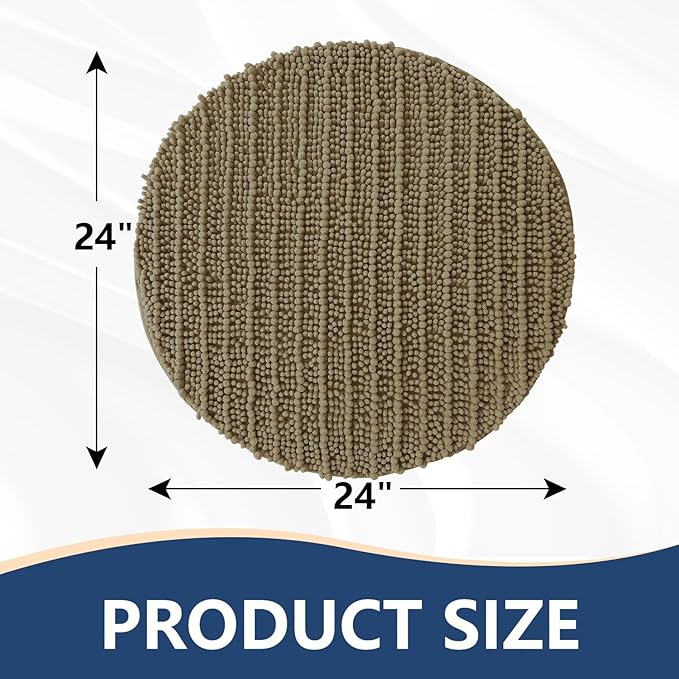Arotive Luxury Round Chenille Bathroom Rug Mat, Extra Soft Thick Absorbent Shaggy Bath Rugs, Non-Slip Machine Wash Dry Plush Bath Mats for Bathroom, Shower and Tub, 24x24, Camel