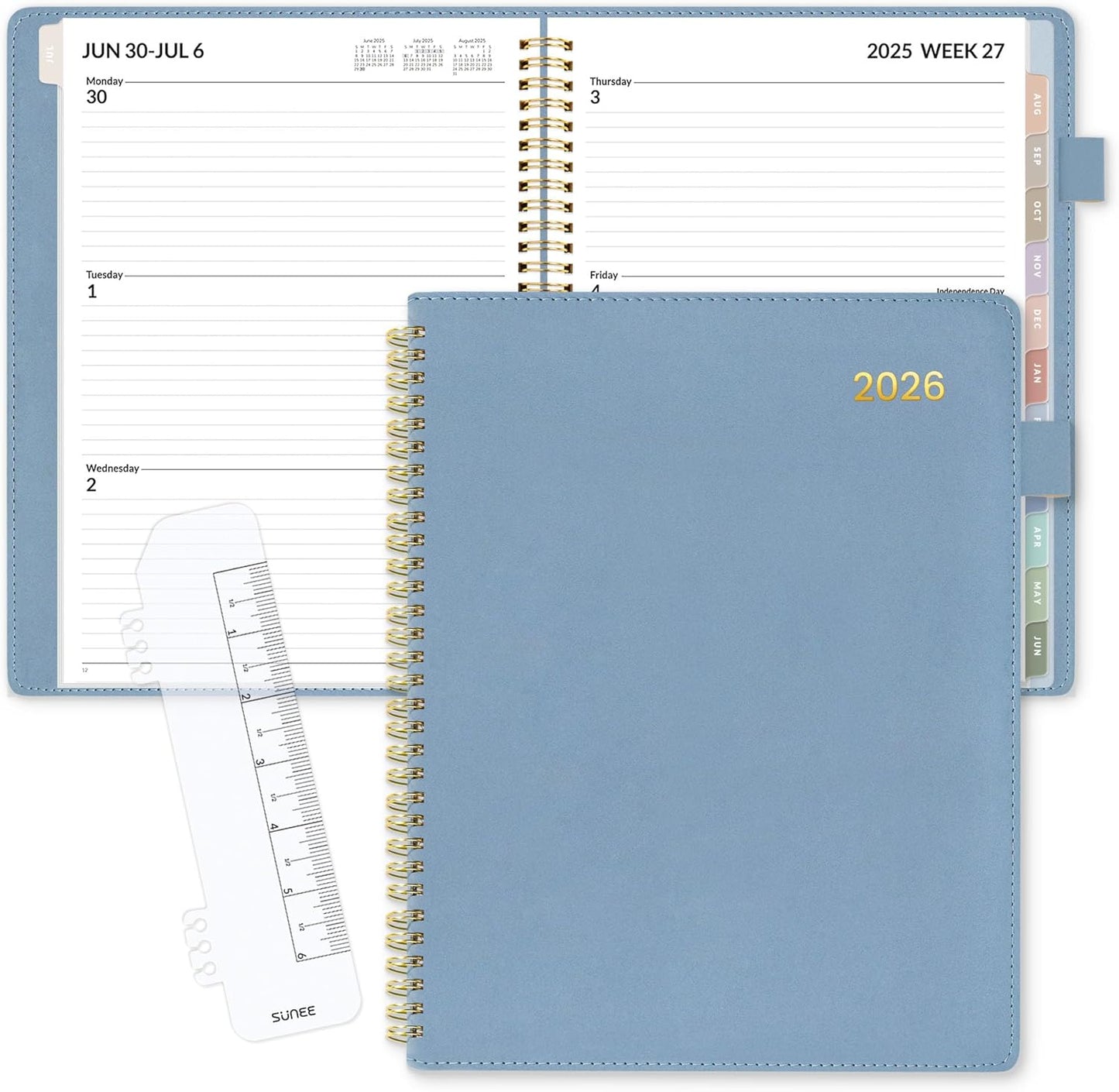 SUNEE 2026 Weekly & Monthly Planner 9"x11.2"- 12 Month (January 2026 - December 2027), Vegan Leather Cover, Pocket, Bookmark, Notes, Monthly Tab, Gay Blue