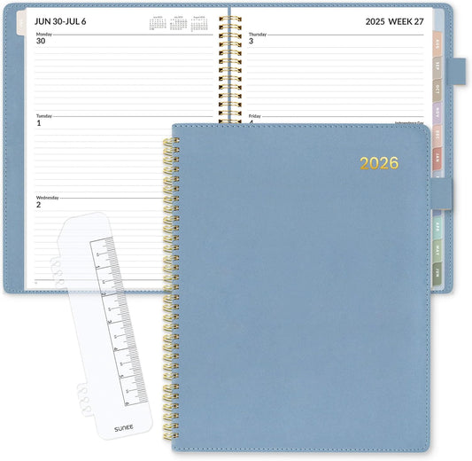 SUNEE 2026 Weekly & Monthly Planner 9"x11.2"- 12 Month (January 2026 - December 2027), Vegan Leather Cover, Pocket, Bookmark, Notes, Monthly Tab, Gay Blue