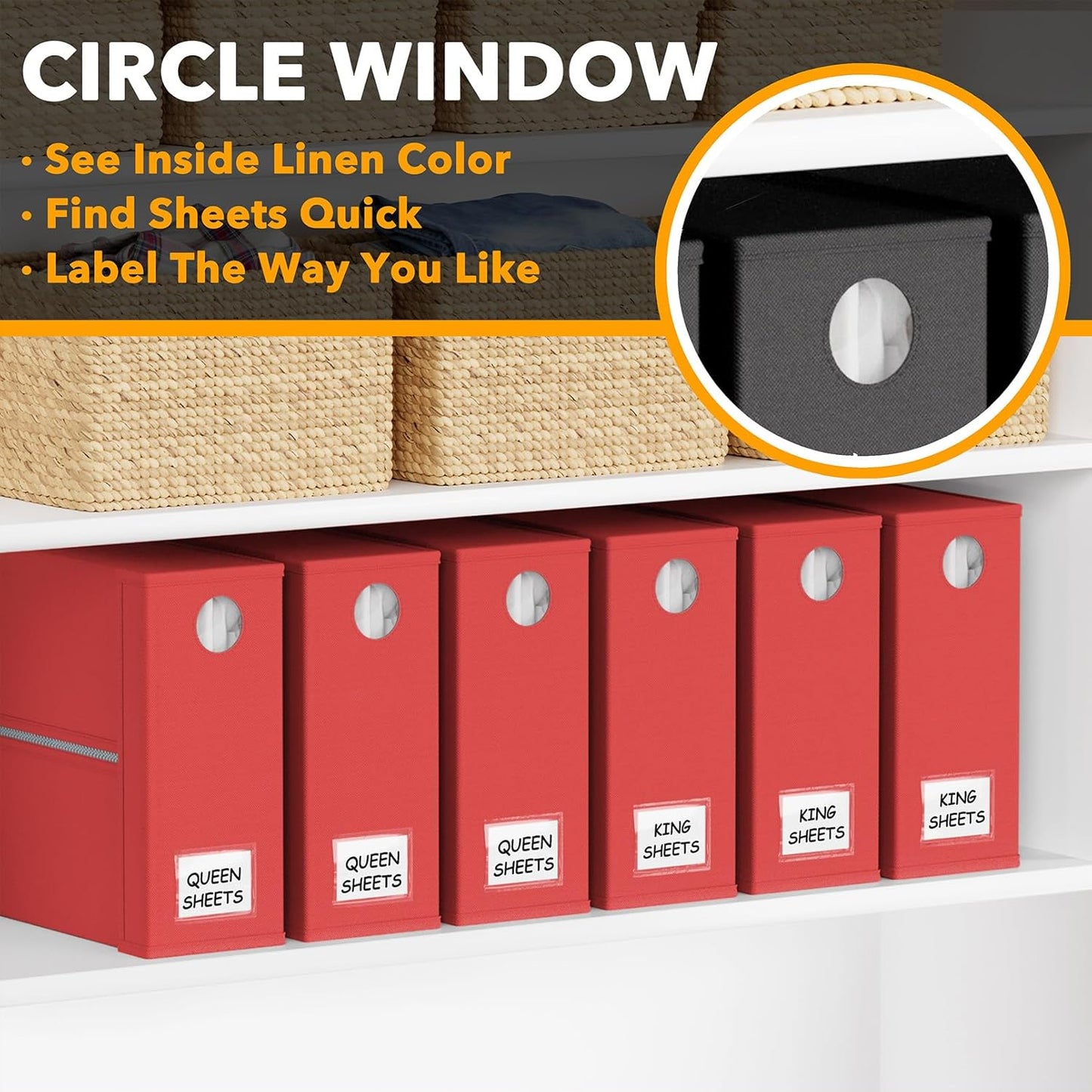 SpaceAid 6 Pack Bed Sheet Organizers and Storage, Foldable Sheet Organizer with Window for Linen Closet, Set Folder Keeper for Queen & King Size Bedding Storage (Red)