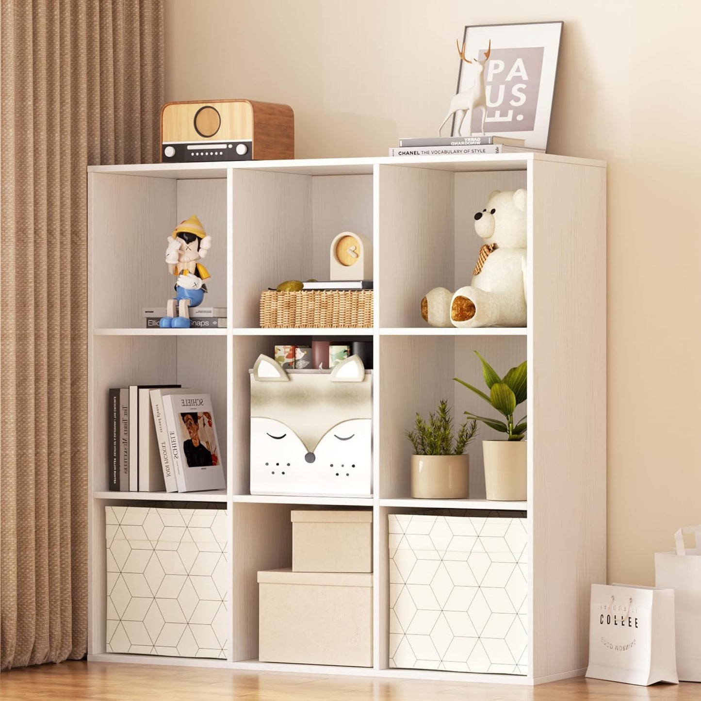 Cube Storage Organizer with Back Panel, 11" x 11" Cubby Shelf, Bookshelf for Home Office, Living Room, Bedroom (Textured White, 9-Cube)