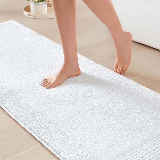 Madison Park Splendor Reversible 100% Cotton Tufted Bathroom Rug-3000 GSM Hotel Quality Luxurious Plush Medium Pile Bath Mat Absorbent, Quick Dry, Shower Room Décor, 24x72, White