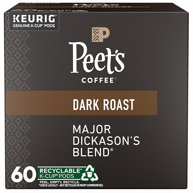 Peet's Coffee, Dark Roast Keurig K-Cup Pods - Major Dickason's Blend 60 Count (6 Boxes of 10 K-Cup Pods)