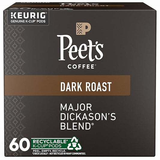 Peet's Coffee, Dark Roast Keurig K-Cup Pods - Major Dickason's Blend 60 Count (6 Boxes of 10 K-Cup Pods)