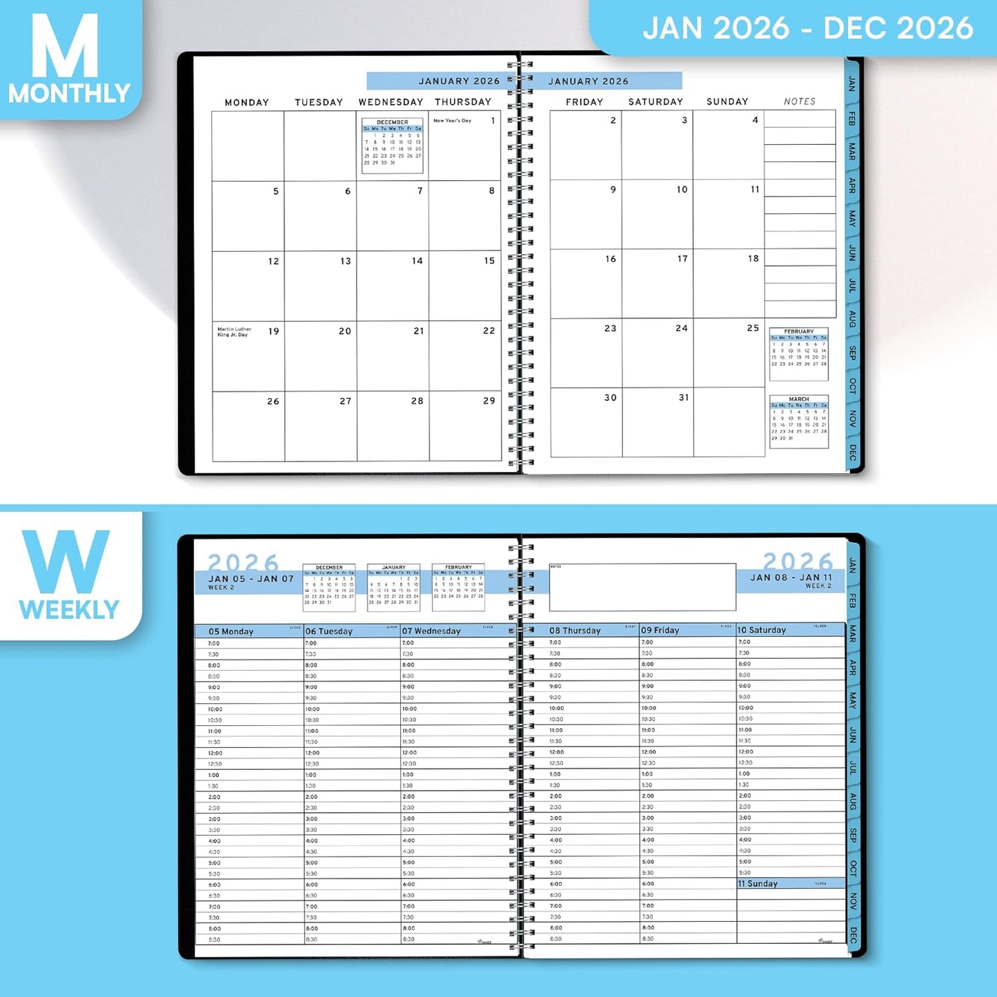 Ensight 2026 Appointment Book and Planner 6.5" x 8.5" Large Hourly Weekly Daily Schedule Book with Tabs, 30 Minute Time Slots, Blue Calendar Organizer Jan 2026–Dec 2026 Appointment Planner - Blue