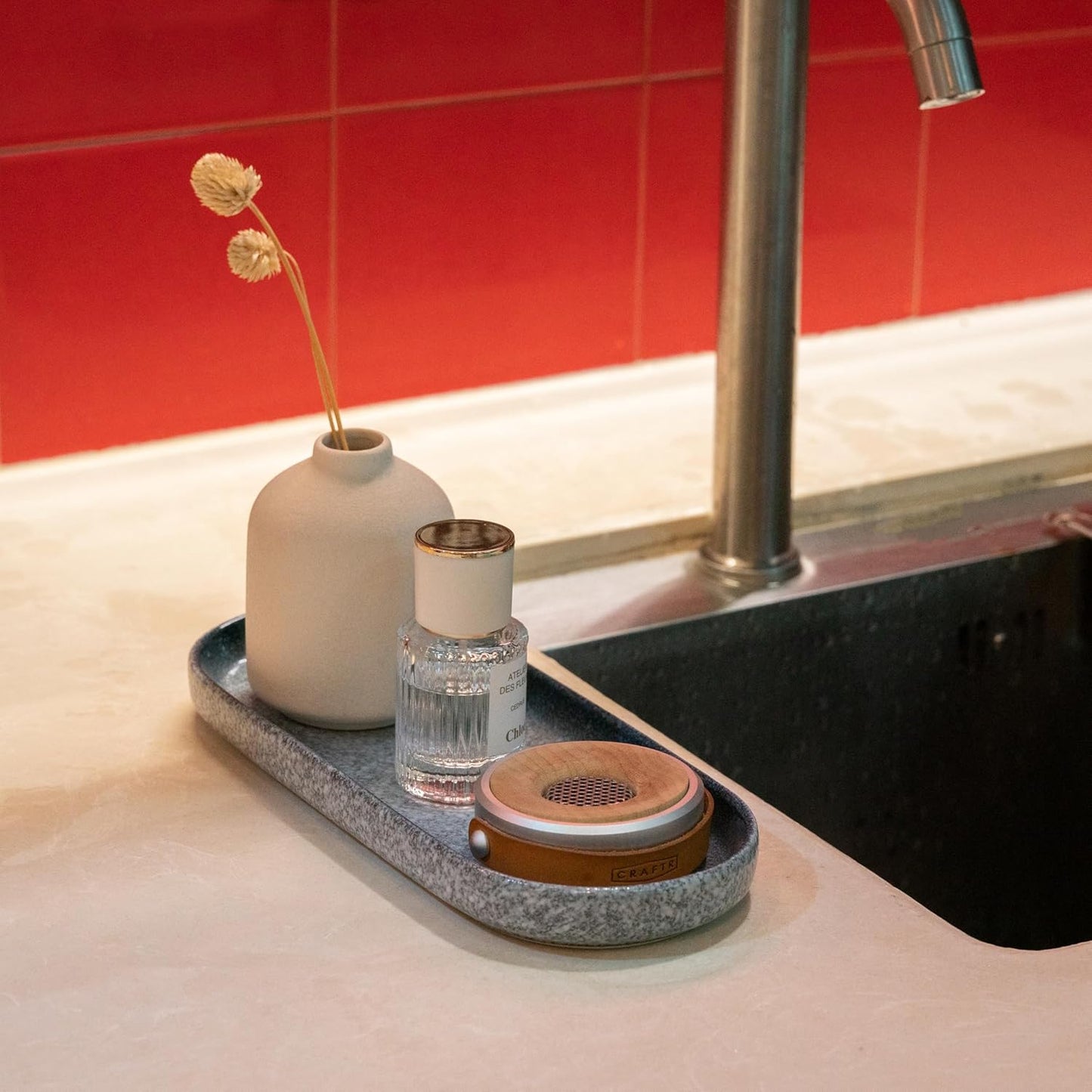 Large Ceramic Bathroom Vanity Tray, 10" Decorative Tray for Countertop, Soap Dispenser Tray for Kitchen Sink, Countertop Organizer for Jewelry, Cosmetics, Candles, Lotion and Perfume (Blue)