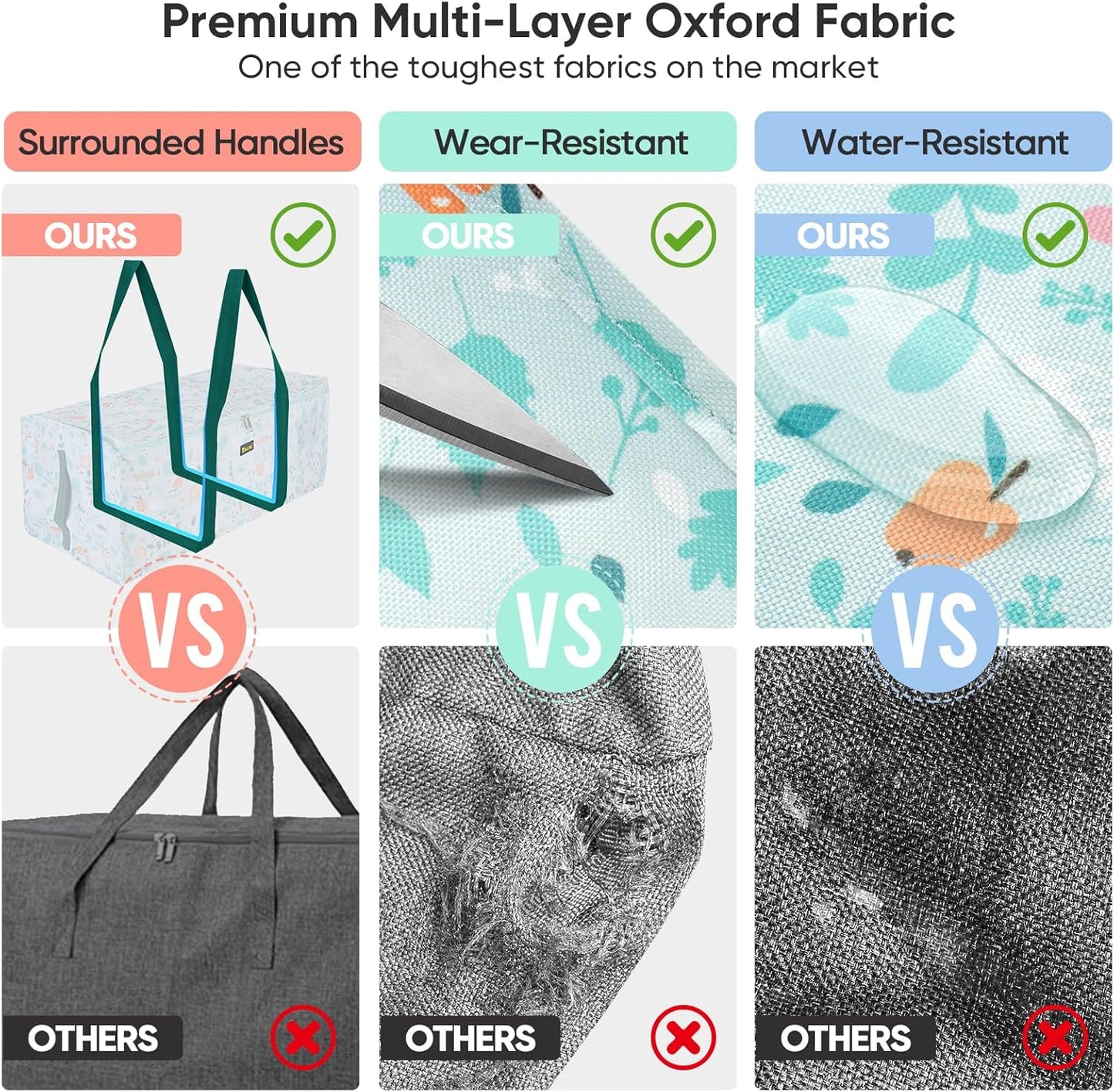 BALEINE Extra Large Storage Tote with Zippers & Carrying Handles, Heavy-Duty Oxford Fabric Moving Bags for Laundry, Space Saving, Storage, Spring Stroll