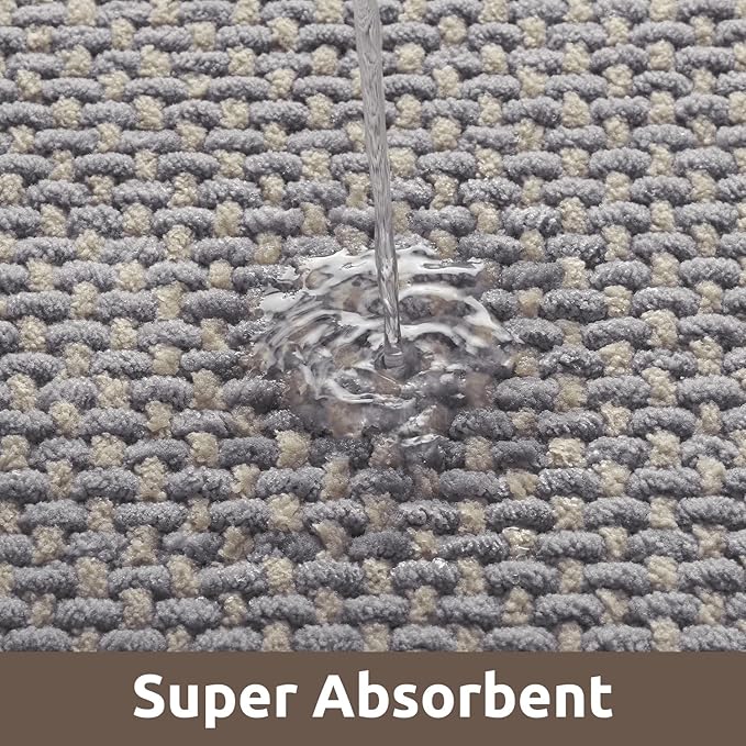 AMOAMI Chenille Bath Mat Super Absorbent Bathroom Mat Quick Dry Bath Mats for Bathroom Rubber Backed Bathroom Rugs Non Slip Washable Fit Under Door, Front of Bathtub, Sink, LIGHTGREY&Beige 24"x36"