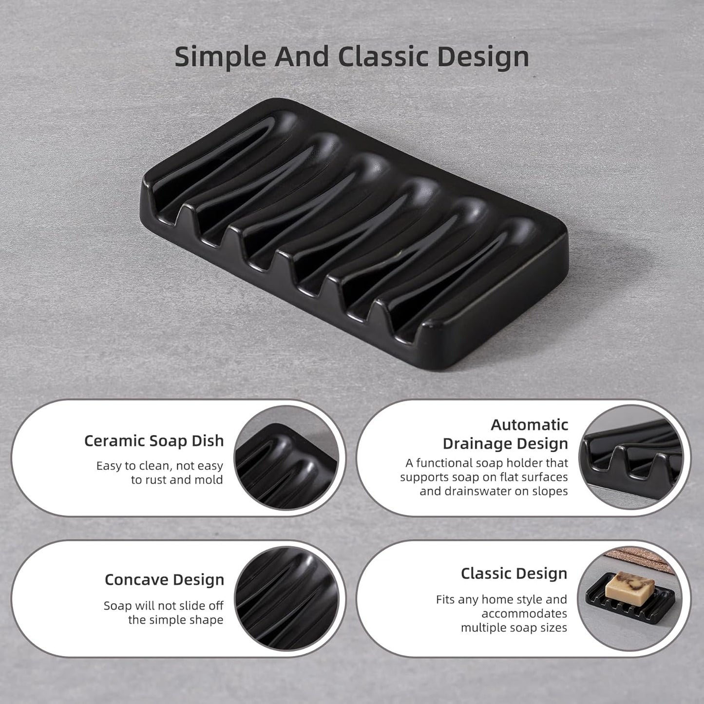 Ceramic Bathroom Accessories Set,Foam Soap Dispenser and Toothbrush Holder Set, Soap Dish, Apothecary Jars,Rustic Farmhouse Decor, Bathroom Home Decor (Black Set, Foam)