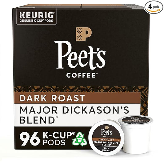 Peet's Coffee, Dark Roast K-Cup Pods for Keurig Brewers - Major Dickason's Blend 96 Count (4 Boxes of 24 K-Cup Pods)