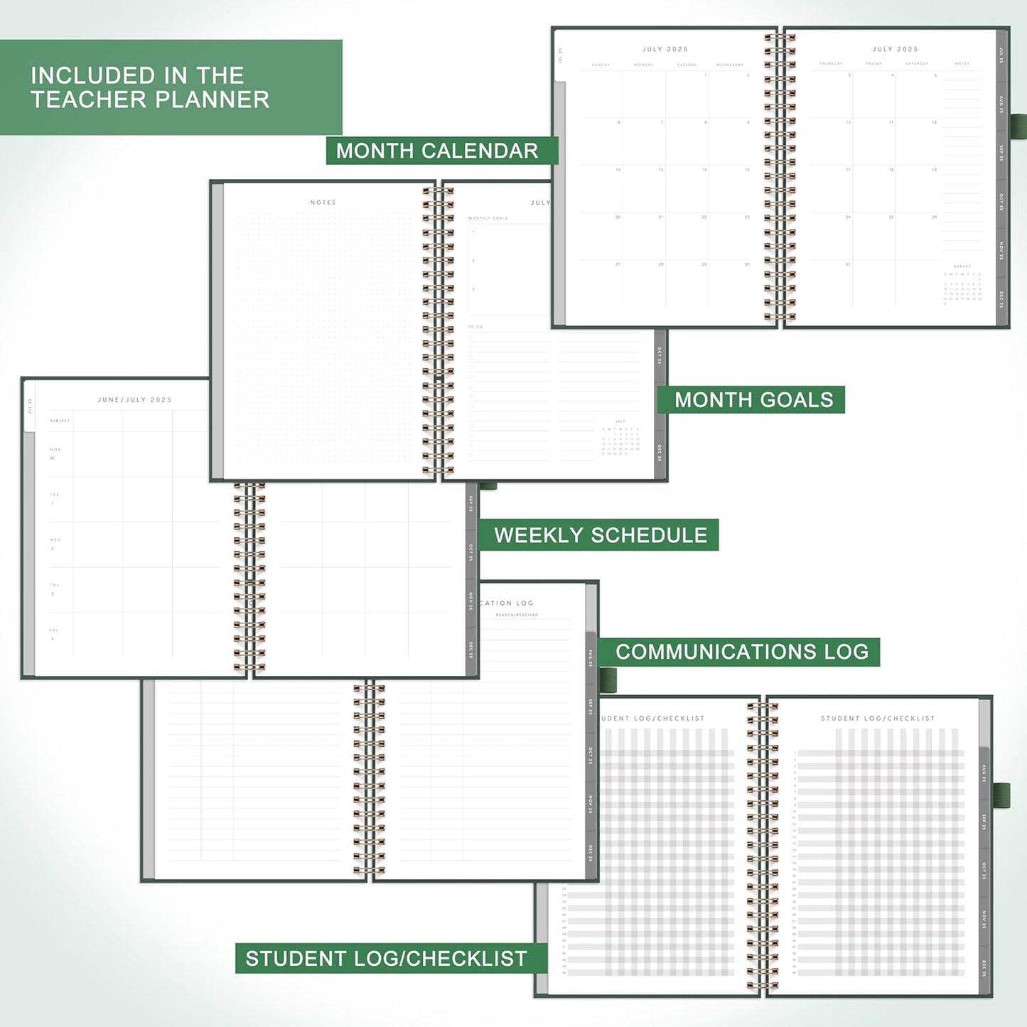 And Per Se Teacher Planner 2025-2026 Academic Year -Teacher Lesson Planner from July 2025 to June 2026, 8.5" x 11", Weekly & Monthly Planning for Teachers with Monthly Tabs, Stickers (Forest Green)