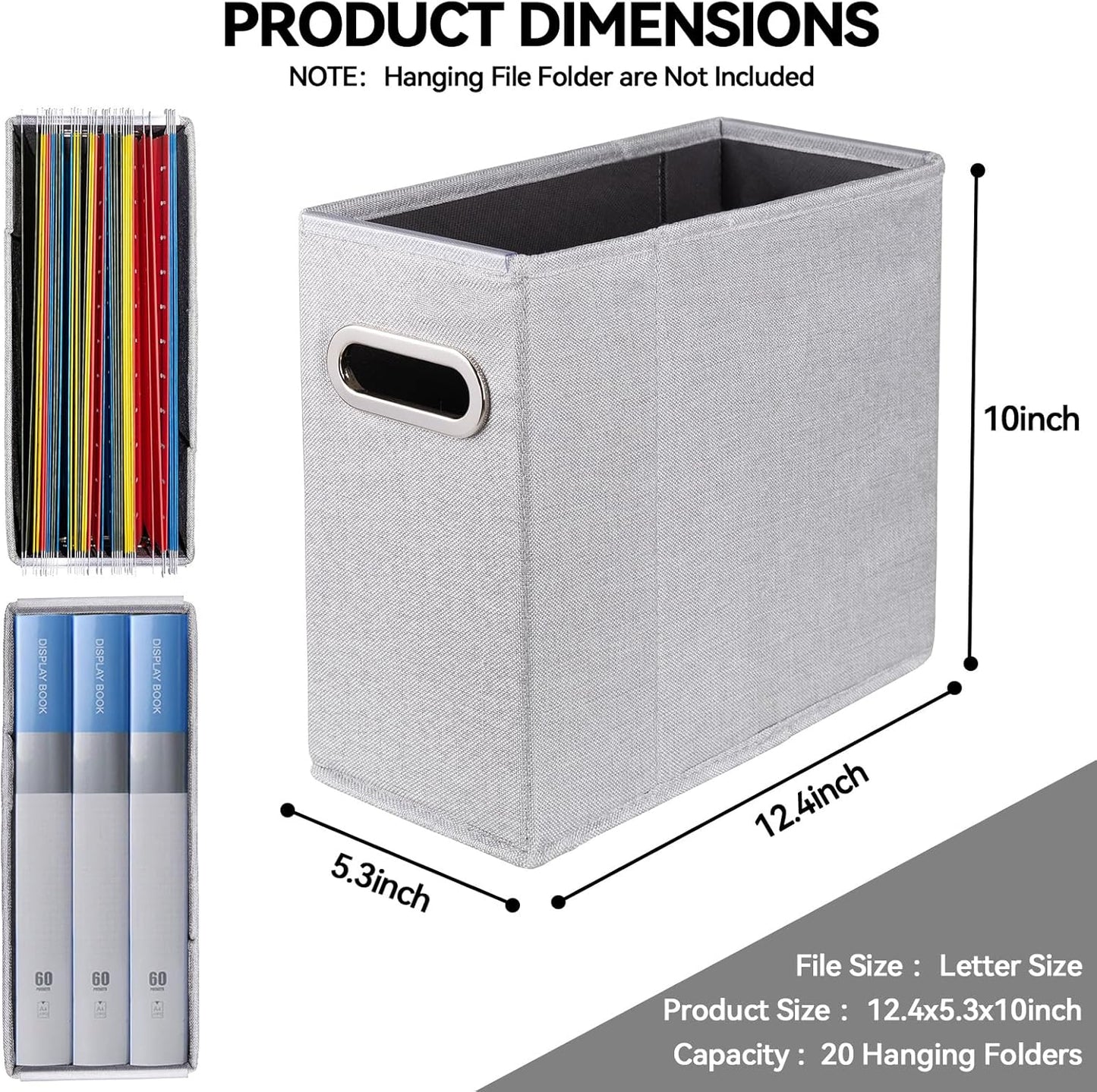 4 Packs Letter Size File Organizer, File Folders Organizer, Fabric Storage Box, Collapsible Paper Organizer with Metal Handle, Smooth PVC Rails, Only Box (Light Gray)