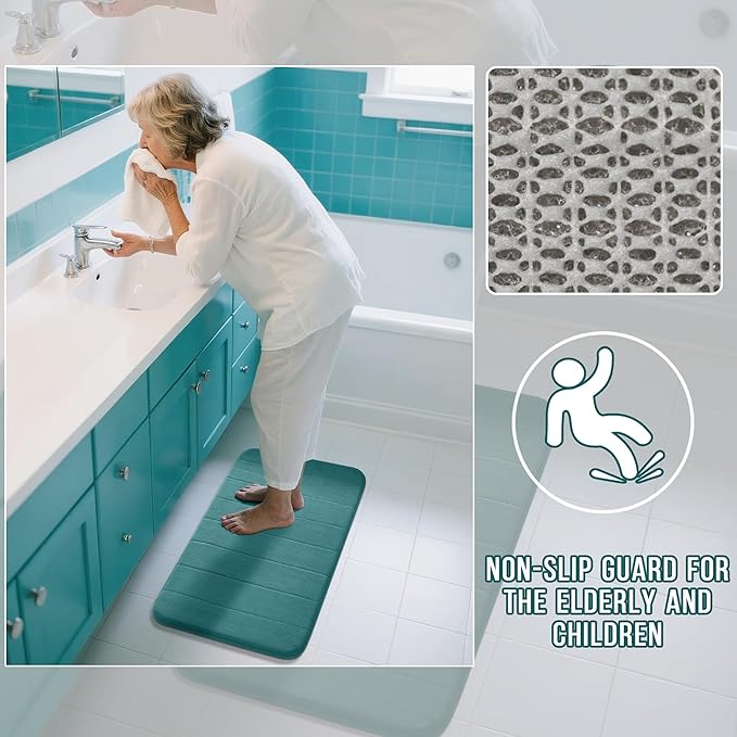 Yimobra Teal Bath Mat, Super Soft Absorbent Memory Foam Bathroom Rug Non Slip, Quick Dry, Machine Washable Floor Carpet for Tub Shower, Home Decor Accessories, 24x17