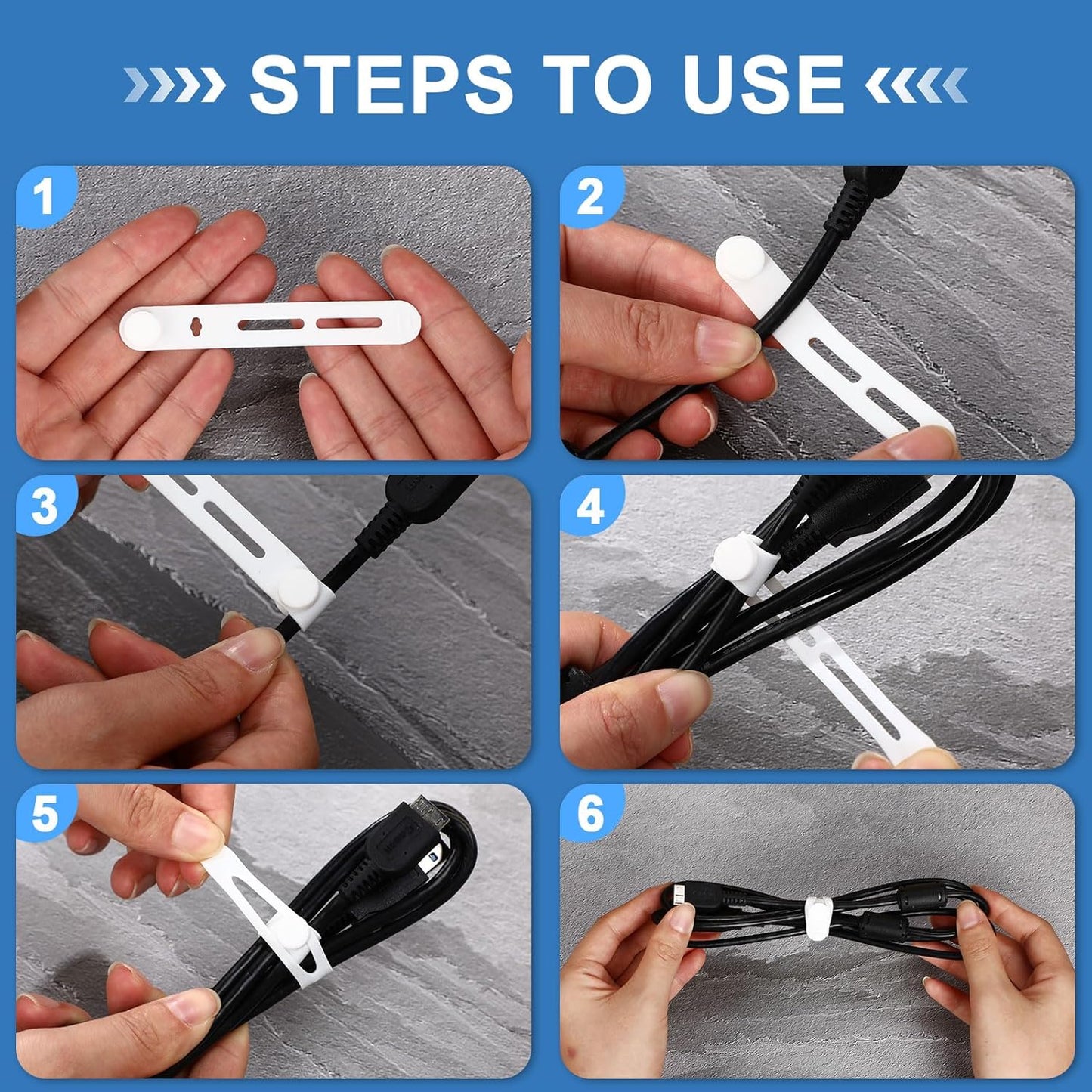 42 Pcs Silicone Cable Ties Reusable Cord Straps Multipurpose Elastic Cable Organizer for Bundling Fastening Earphone Phone Charger Home Office School (Black, White, Gray,3.15 Inch)