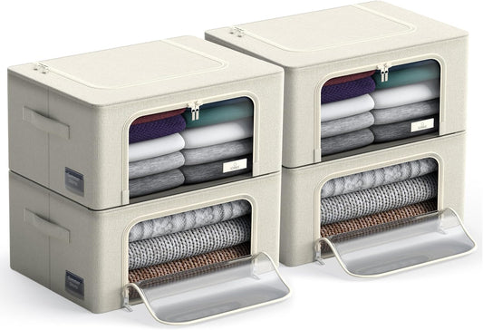 Sorbus Storage Bins with Metal Frame - Stackable & Foldable Clothes Organizer Bags - Oxford Fabric Storage Containers with Large Clear Window & Carry Handles, Bedroom Organization for Bedding & Linen