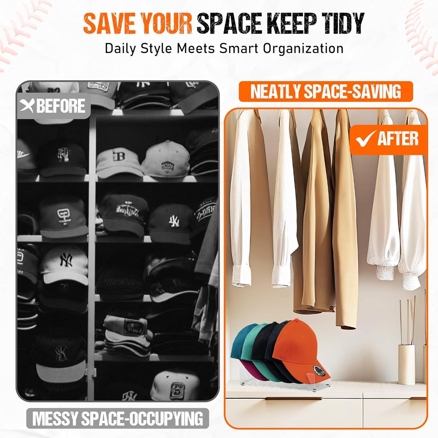 closet organizer Acrylic Hat Organizer – 2-Tier Clear Baseball Cap Rack for Closet, Shelf, or Display | Stackable Cap Holder Storage Stand for Men & Women (Holds Up to 14 Hats) no install needed