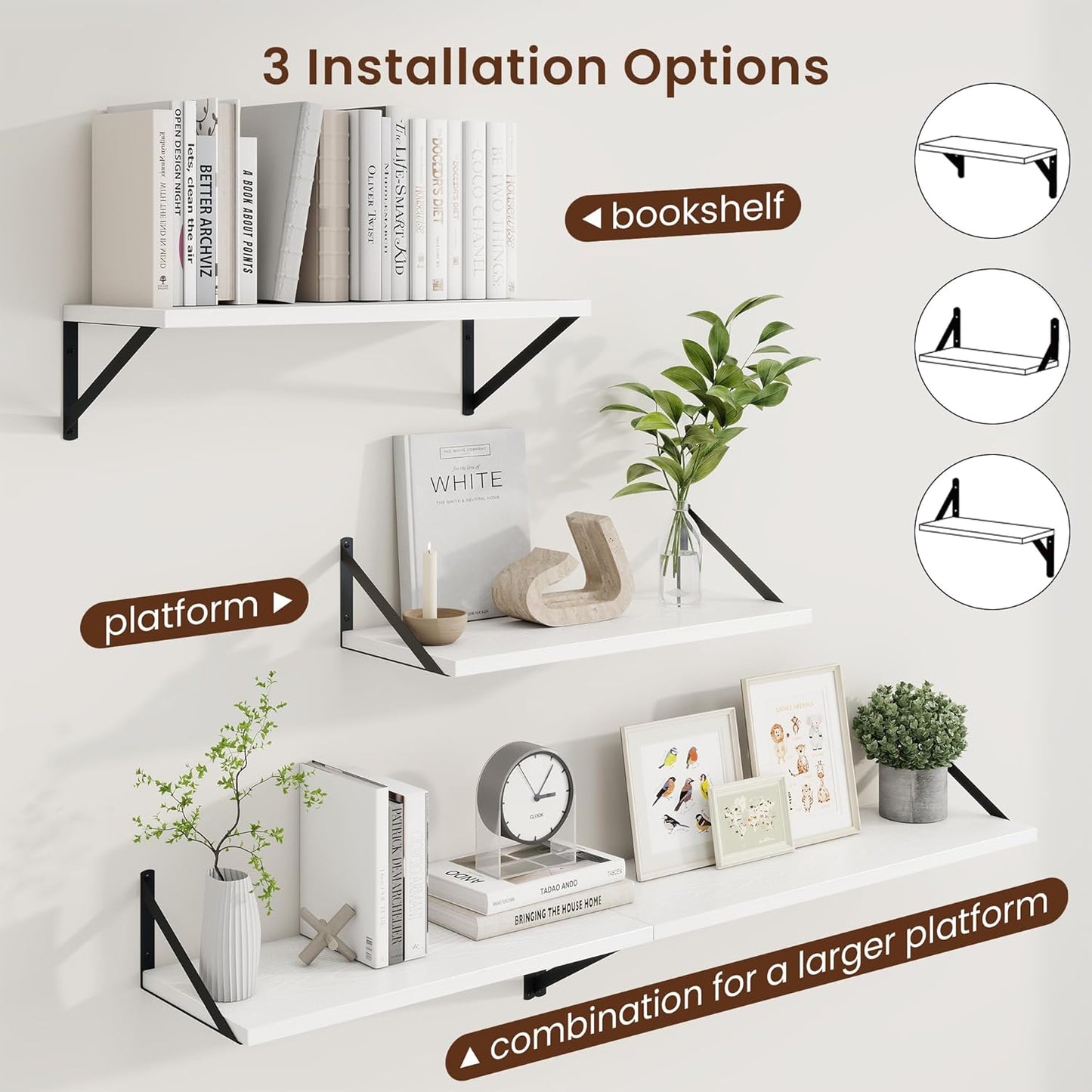 Axeman White Floating Shelves for Wall - 24 Inch Wide x 10 Inch Deep Floating Shelves Set of 2 -White Wide Wall Shelves for Living Room Bathroom Bedroom