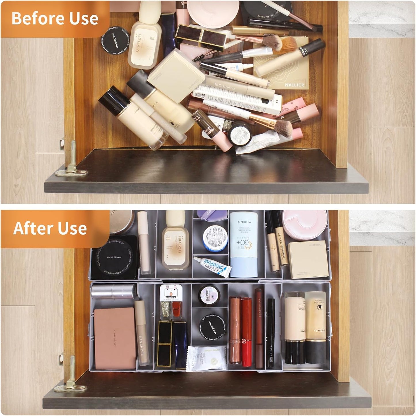 3 Tierr - Expandable Junk - Small - Multi Level Folding Smart for Makeup, Jewelry, Desk, Office Drawers(1 Row 3 Tier-Grey）