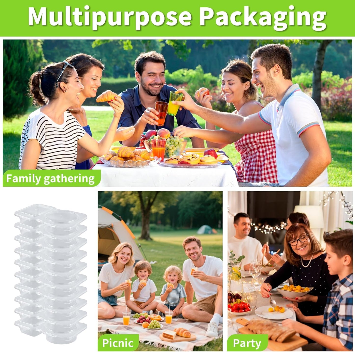 50 Pack 4.5 Oz Double Compartment Condiment Container With Lids, Disposable Sauce Container, Clear Plastic Snack Containers