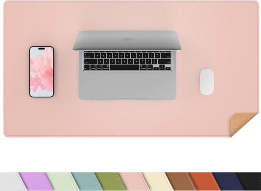 AFIING Dual-Sided Desk Pad, Natural Cork & PU Leather Large Mouse mats for Office and Home Work, Desk Protector Non-Slip, Waterproof, Easy Clean (Pink, 23.6" x 13.7")