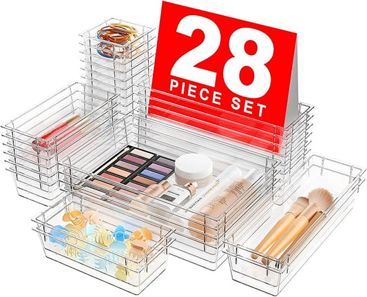 A-LuGei 【Military Grade】 Drawer Organizer, 【𝟱𝗦𝗶𝘇𝗲】 Clear Makeup organizer, 【Holds 177 Items】 Bathroom Organizers and Storage, Plastic Desk Organizer Divider, Organizer Bins for Office Vanity