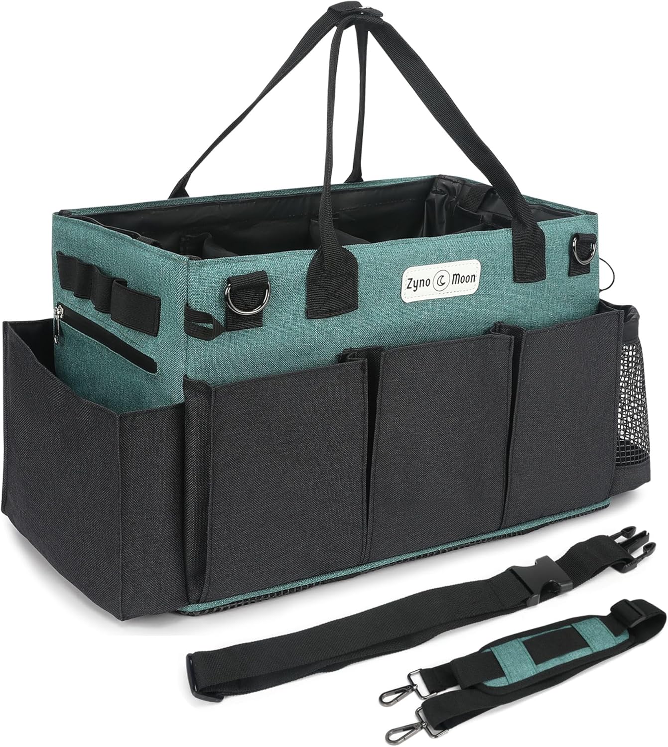 Wearable Cleaning Caddy – Portable Detailing Organizer with Spill-Proof Liner, Straps & Handles – Large Tote for Cleaning Pros, Auto Detailers, and Housekeepers – Green/Gray