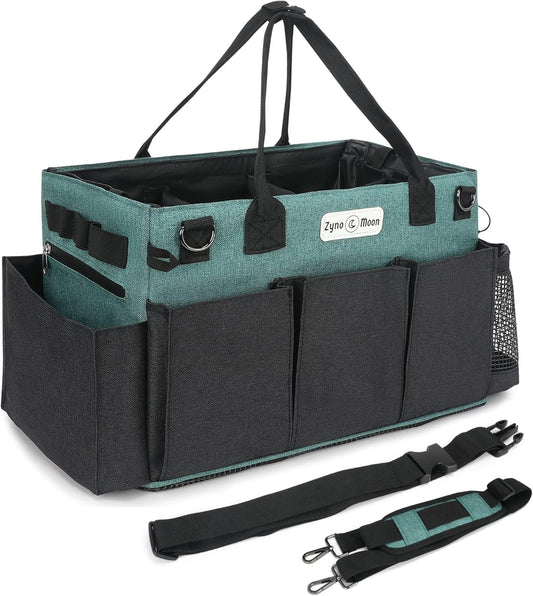 Wearable Cleaning Caddy – Portable Detailing Organizer with Spill-Proof Liner, Straps & Handles – Large Tote for Cleaning Pros, Auto Detailers, and Housekeepers – Green/Gray