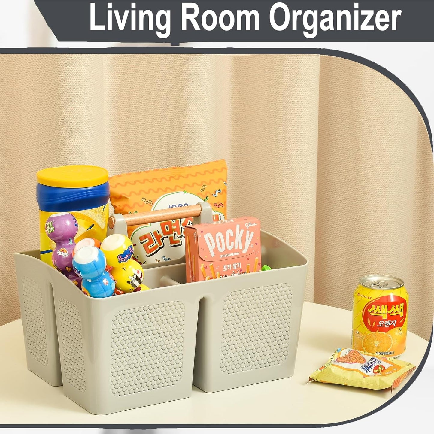 Haundry Plastic Light Gray Shower Caddy Basket with 3 Compartments, Portable Divided Bathroom Cleaning Caddy Organizer Storage Tote with Handle for Dorm, College, Room Essentials