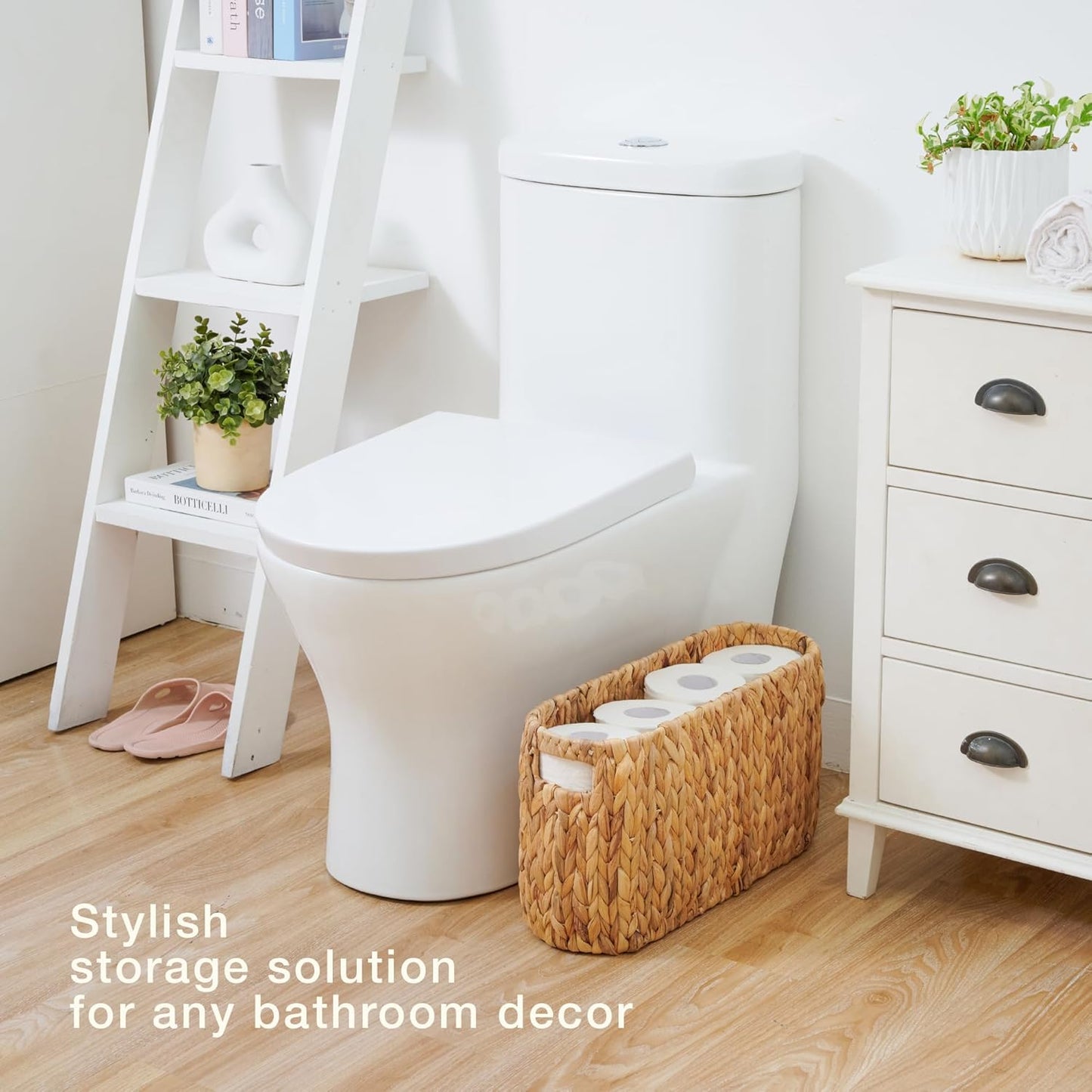 Toilet Paper Storage Basket, Toilet Paper Holder with Storage for Up to 8 Rolls, Coastal Bathroom Decor, Rattan Bathroom Accessories