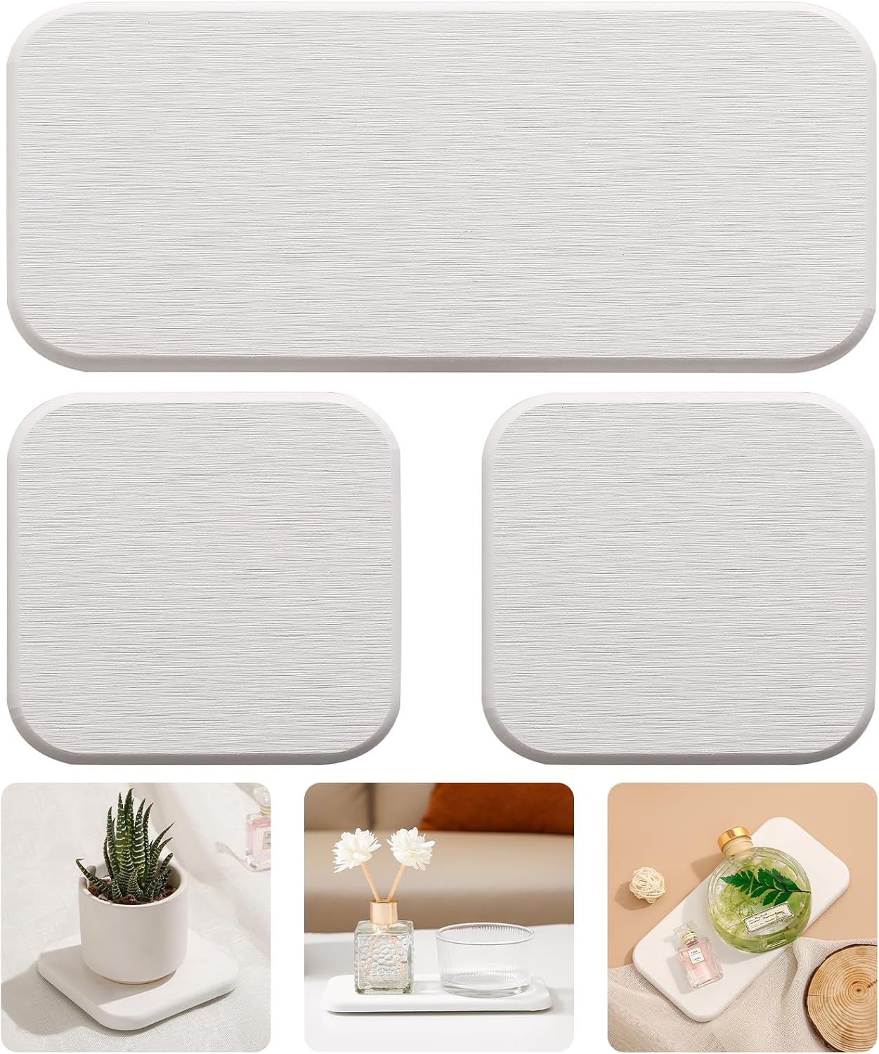 3PCS Water Absorbing Diatomaceous Earth Tray for Sink, Fast Drying Soap & Toothbrush Holders for Bathroom Counter, 1 Stone Tray, 2 Stone Coasters