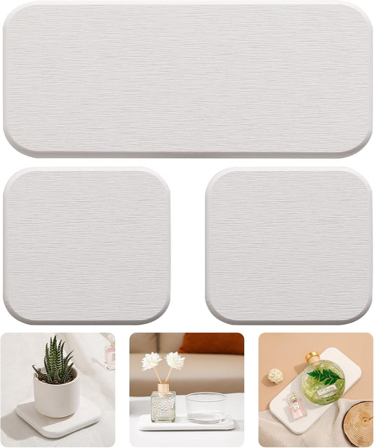 3PCS Water Absorbing Diatomaceous Earth Tray for Sink, Fast Drying Soap & Toothbrush Holders for Bathroom Counter, 1 Stone Tray, 2 Stone Coasters