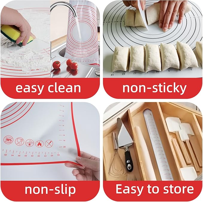 Silicone Baking Mat,32x24" Extra Large Pastry Mat for Rolling Dough Kneading Sourdough Bread Baking Supplies Black