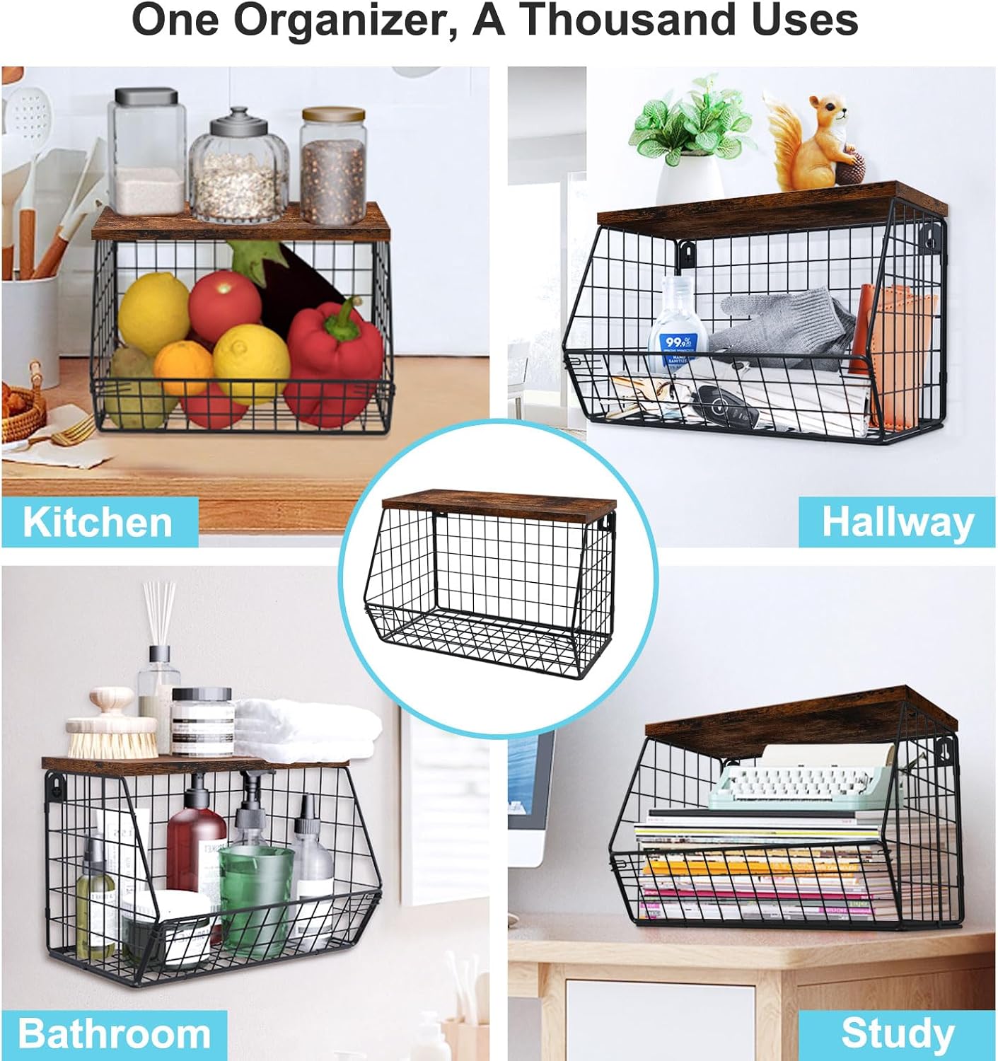 Laundry Room Shelves Wall Mounted with Storage Basket - Stackable Wire Wall Shelves Organizer for Towels, Detergent, Tissues | Space-Saving Over Washer & Dryer, Small Spaces(11.8"Wx7.9"Dx8.5"H)