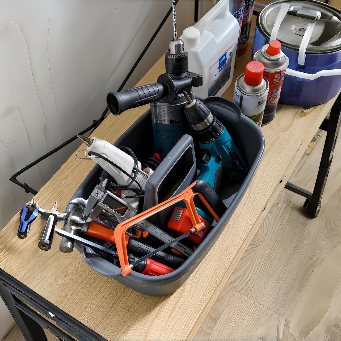 2 Pack Large Cleaning Supplies Caddy Portable Shower Basket Supply Organizer with Handle,Plastic Bucket Tool Storage,for Bathroom,Bedroom,Kitchen,Under Sink Storage (Grey)