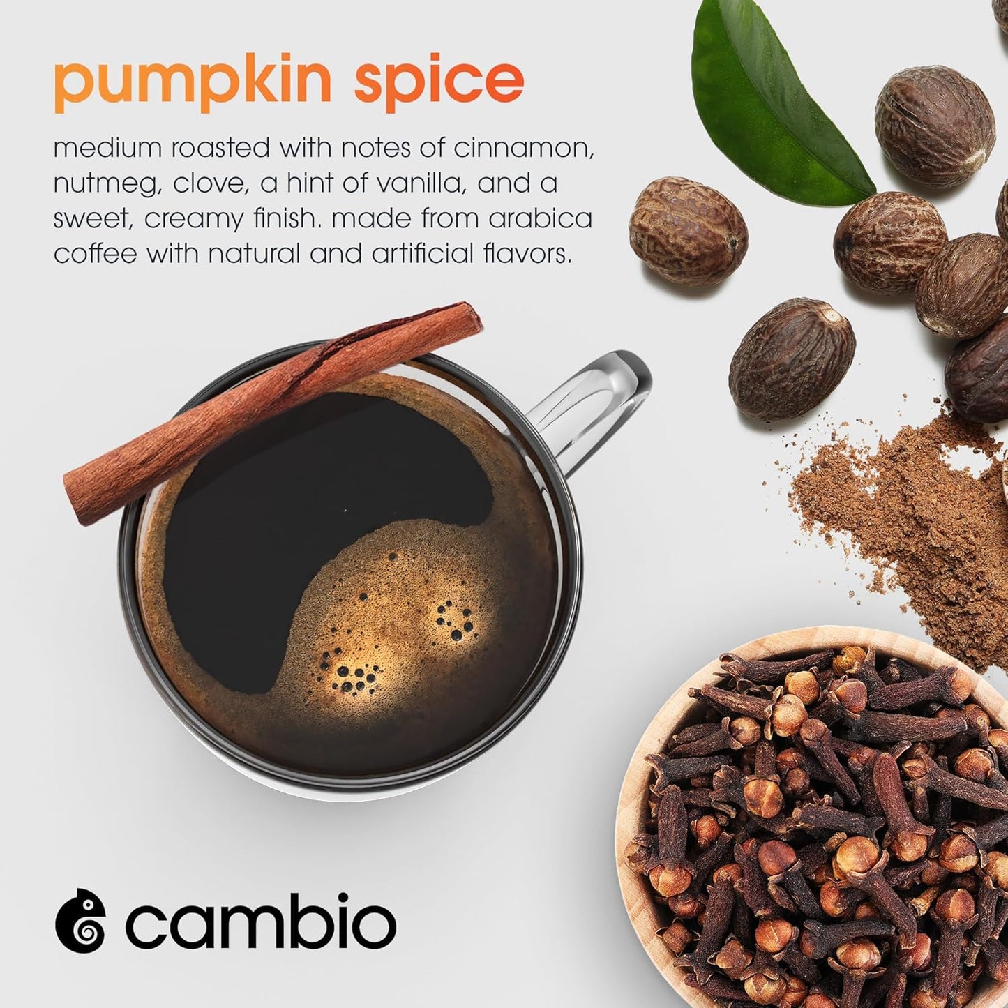 CAMBIO ROASTERS Pumpkin Spice Coffee Pods – Small Batch Medium Roast 100% Arabica Coffee Pod, Recyclable in Aluminum Pods – Keurig-Compatible, 60-Count