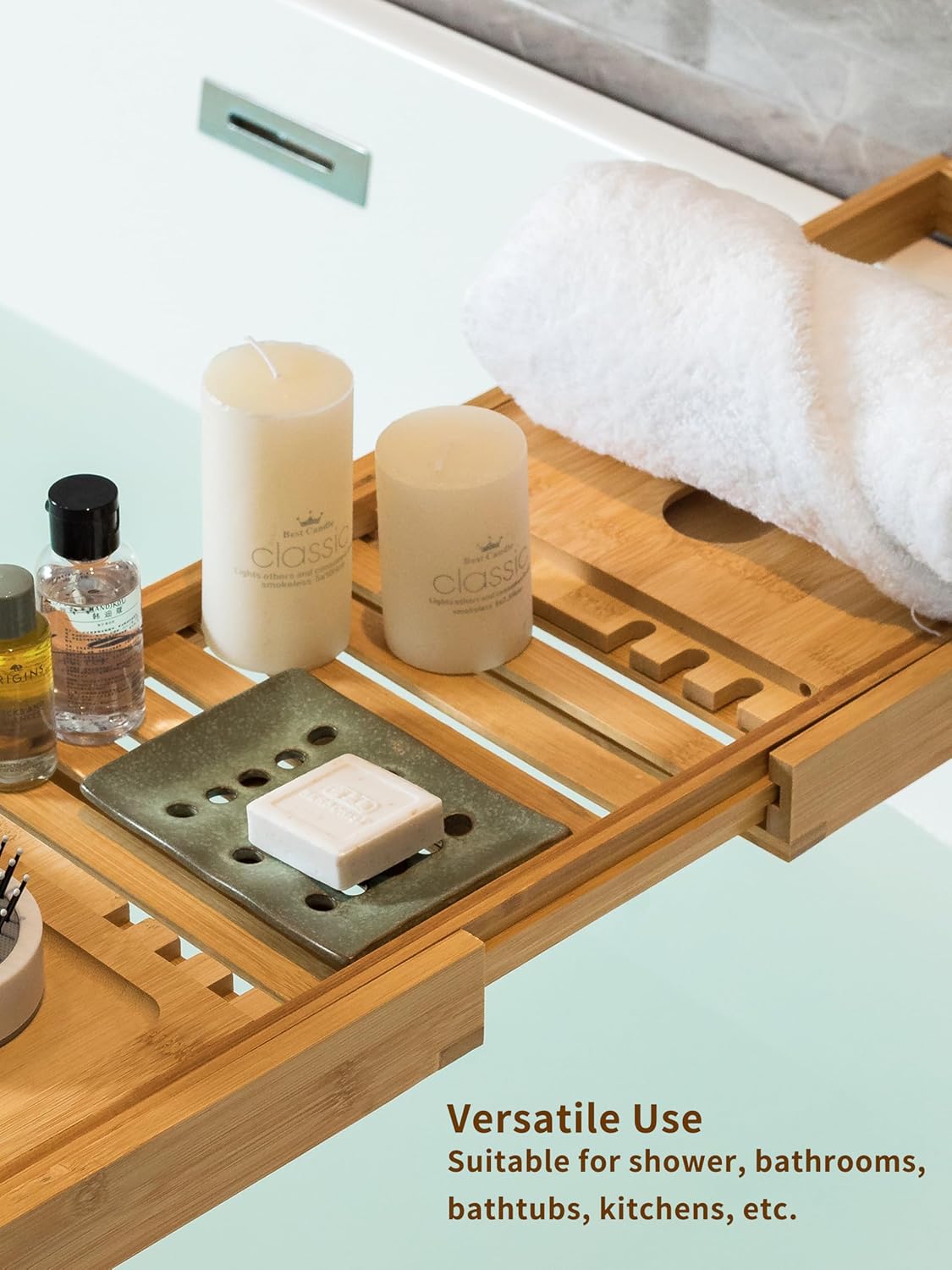 Ceramic Soap Dish with Self Drain for Shower, Bar Soap Holder to Lift and Keep Dry, Concave Design to Prevent Slipping, Suitable for Kitchen and Bathroom, Green