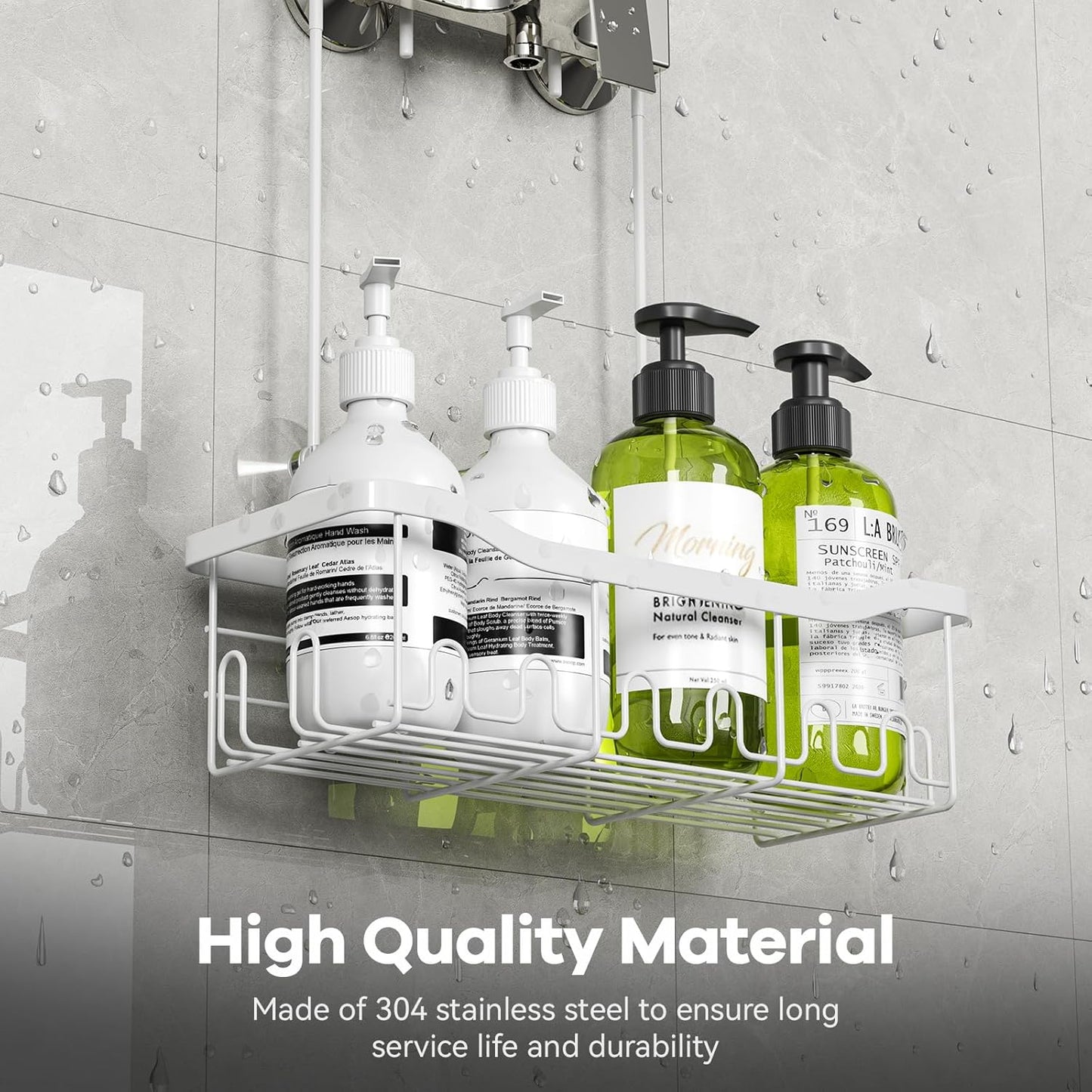 BYT Shower Caddy Hanging, Organizer Hanging for Bathroom, Shower Basket with Hooks, Shower Storage, Shelf, Rack No Drilling for Faucet or Cross Bar (White)