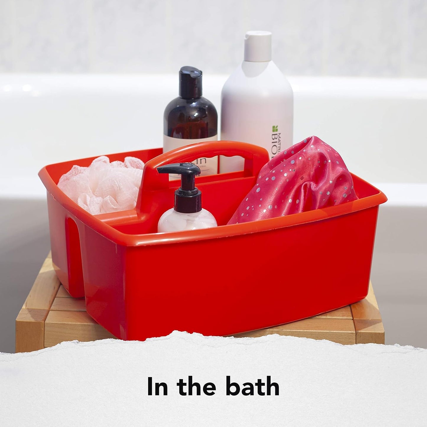 Storex 2-Compartment Large Craft Caddy – Multipurpose Classroom Organizer with Handle, Red, 1-Pack (00954C06C)