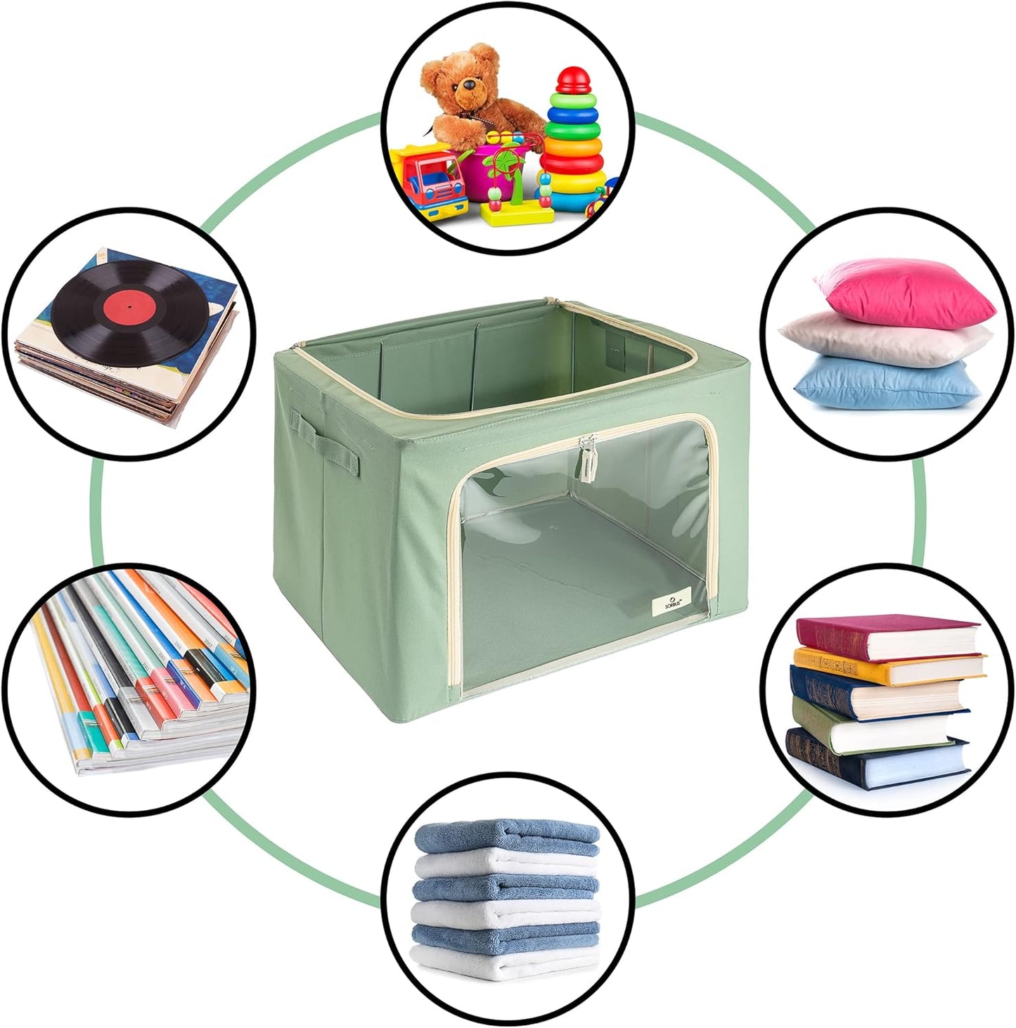 Sorbus Storage Bins with Metal Frame - Stackable & Foldable Clothes Organizer Bags - Oxford Fabric Storage Containers with Large Clear Window & Carry Handles Organization for Bedding Linen & Clothing
