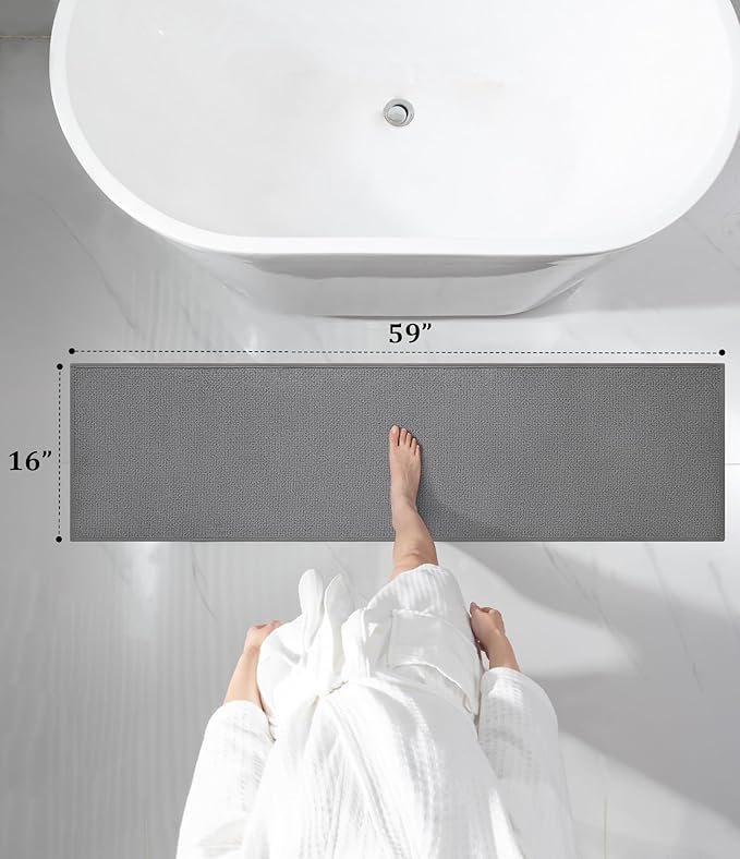 YIHOUSE Bathroom Rugs Mat 16x59, Non Slip Quick Dry Bath Mats for Bathroom Absorbent Ultra Thin Bath Rugs Machine Washable Fit Under Door for Sink, Cabinet, Laundry (Grey, 16"x59")