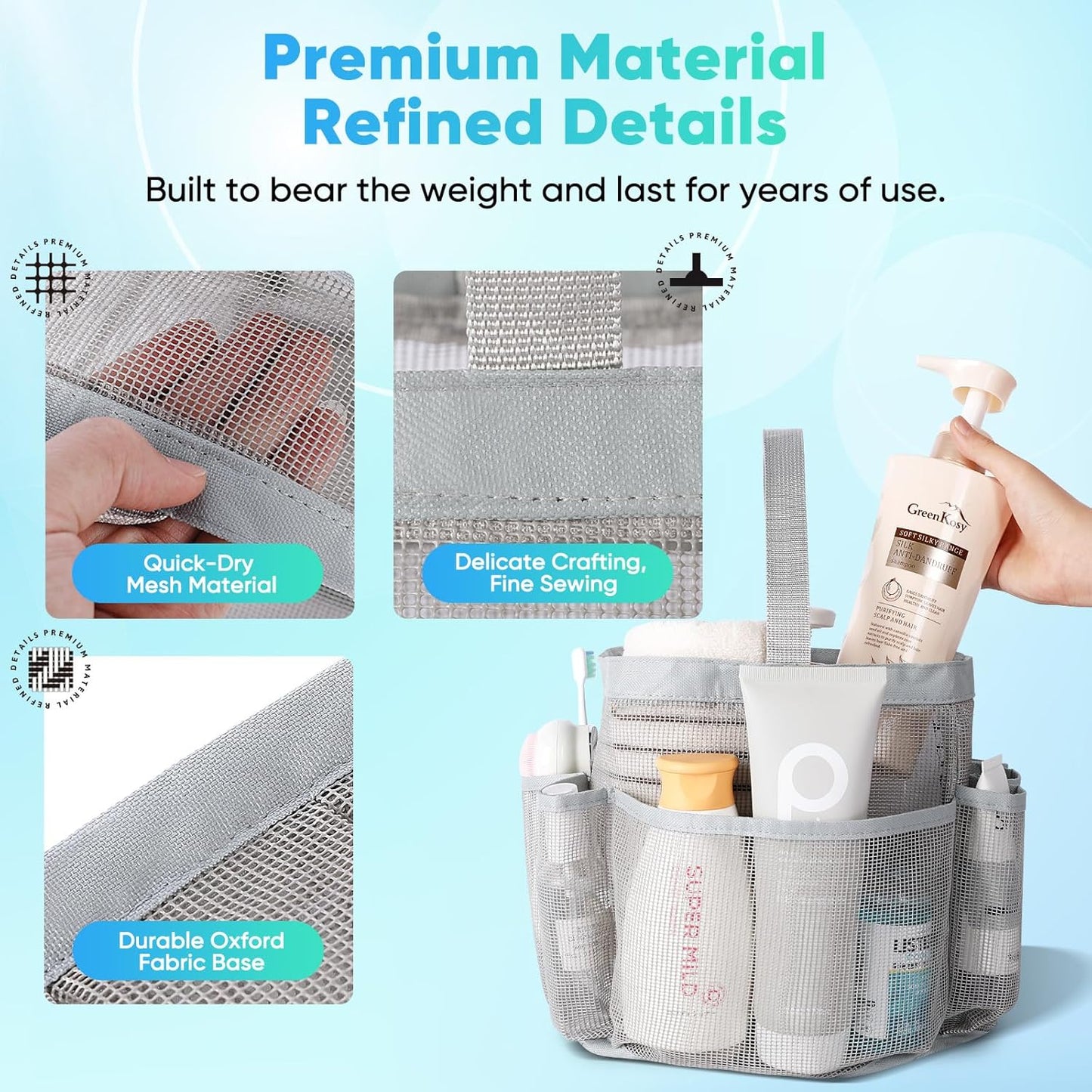 EUDELE 2 Pack Mesh Shower Caddy Portable for College Dorm Room Essentials, Shower Caddy Dorm with 8-Pocket Large Capacity,Shower Bag for Beach,Swimming,Gym