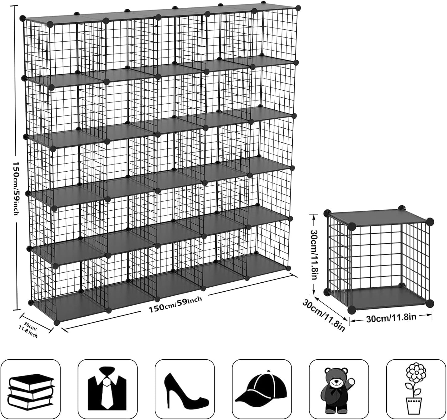 TUMUCUTE Wire Cube Storage Organizer, 25-Cube Metal Storage Shelves Bookshelf, Stackable Modular Closet Organizer for Bedroom Living Room, Office,Storage Shelves