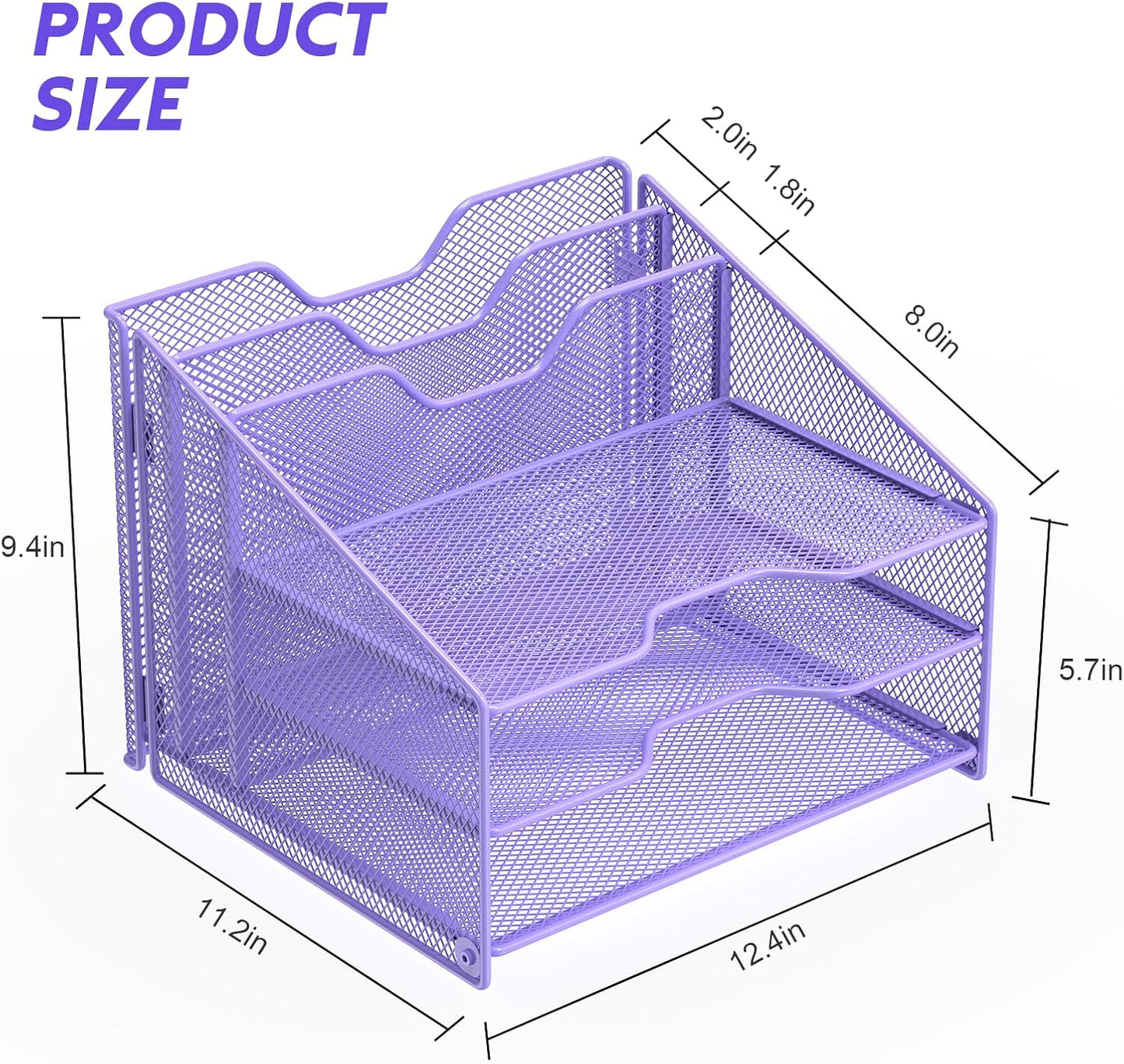 Samstar Purple Desk File Organizer, Mesh Letter File Folder Holder with 3 Paper Trays and 2 Vertical Upright Section, for Office Supplies, Desk Accessories & Workspace, Purple