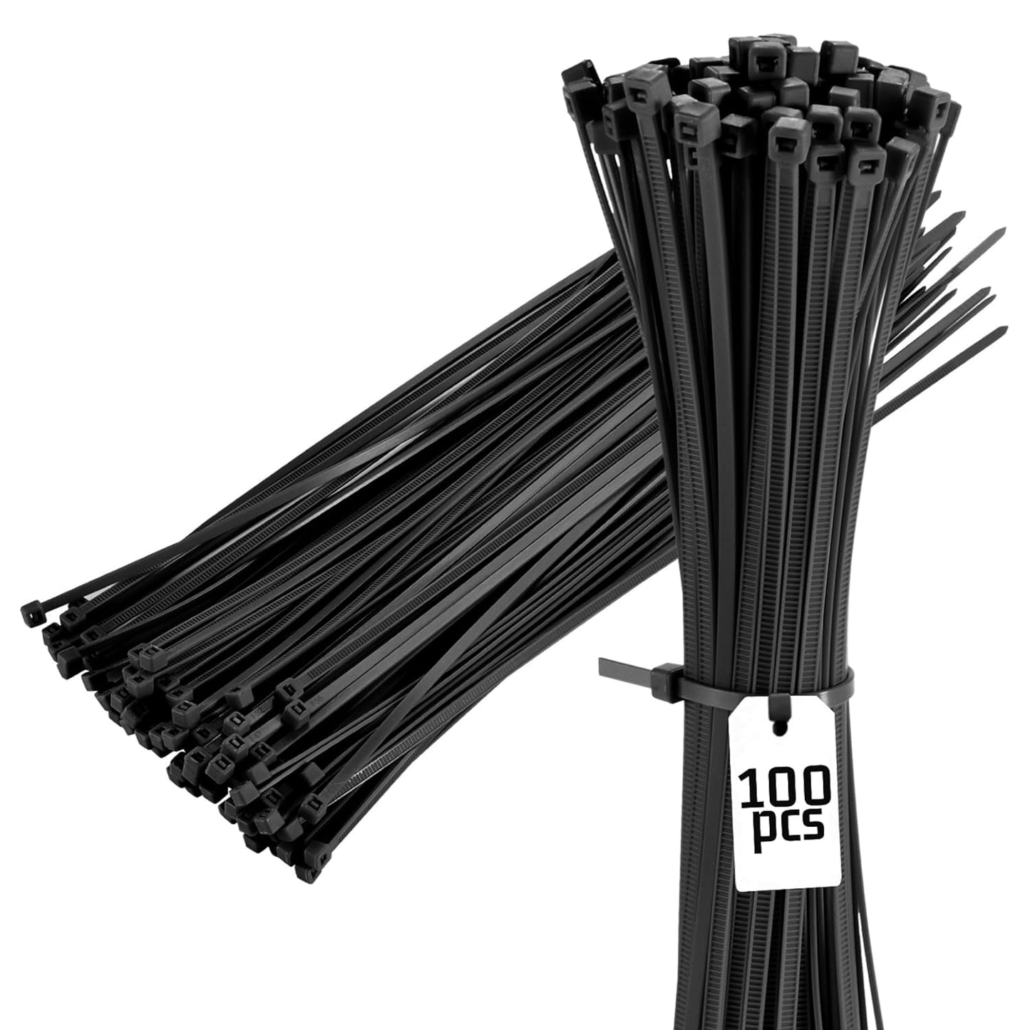 15" Black Zip Cable Ties (100 Pack), 120lbs Tensile Strength - Heavy Duty, Self-Locking Premium Nylon Cable Wire Ties for Indoor and Outdoor by Bolt Dropper (Black)