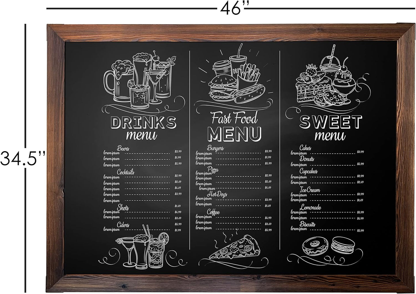 Loddie Doddie Magnetic Chalkboard - 46 x 34.5 in. Rustic Wood Frame - Easy-to-Erase Magnetic Board for Wall Decor & Magnet Display - Chalkboard Sign