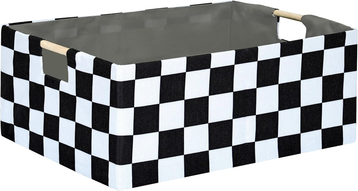 Checkered Storage Basket Room Decor Gifts Basket Foldable Nursey Box Kids Hamper Storage Cube for Women Closet Organizer Boys Car Toys Bins with Handles