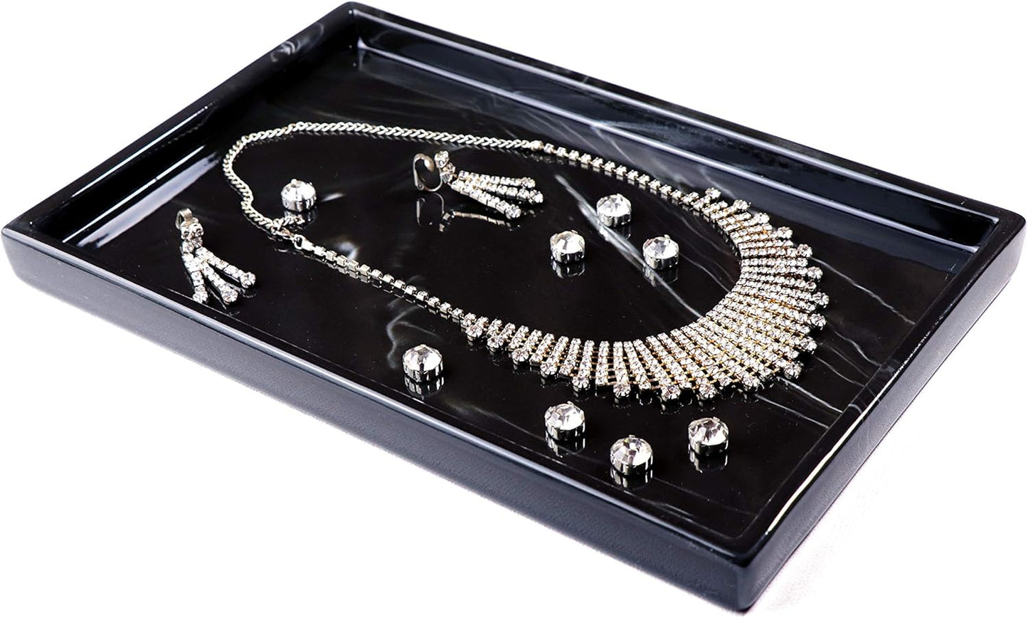 Bathroom Tray,Goporcelain Marble Tray for Bathroom Counter Decor Ceramic Perfume Organizer Vanity Tray for Dresser Jewelry Dish Key Plate Rectangle Marble Sink Trays Countertop Organizer Black,Medium