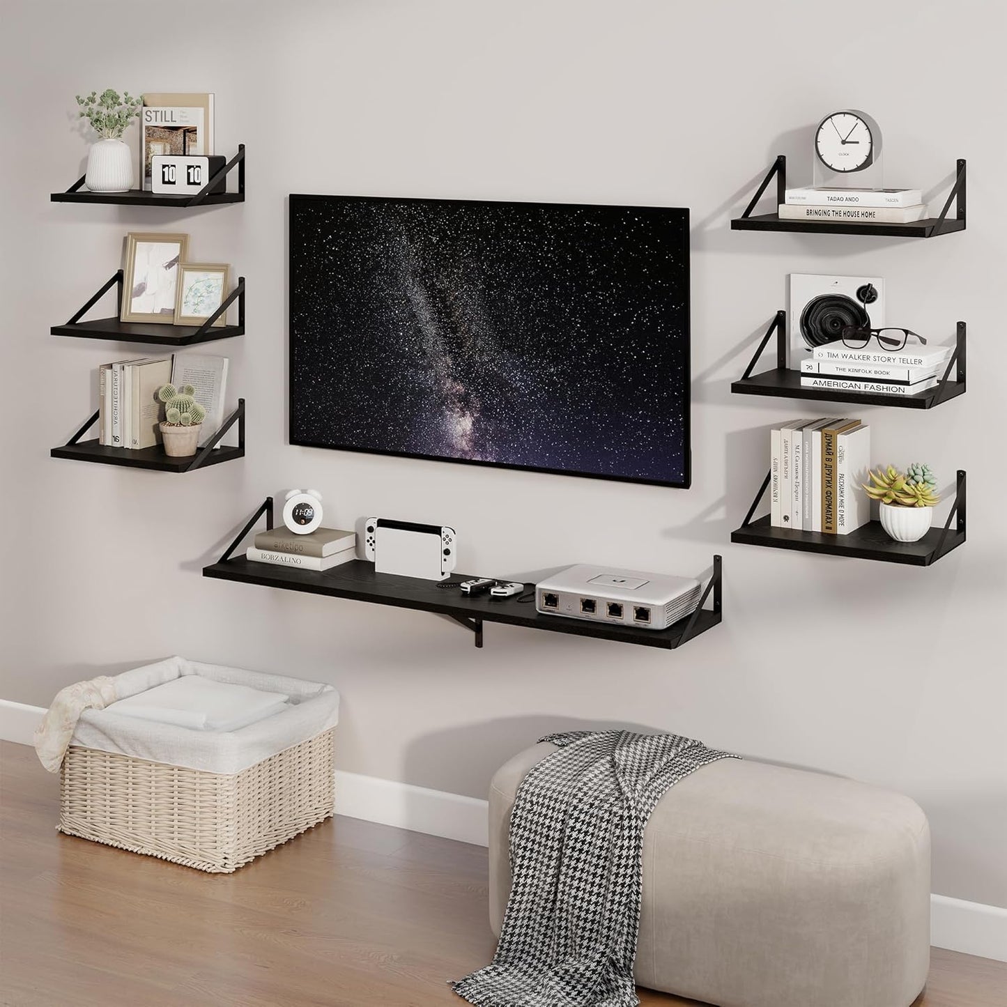 Axeman Black Floating Shelves for Wall - 10 Inch Deep Floating Shelves Set of 2-16 Inch Wide x 10 Inch Deep Black Wall Shelves for Living Room Bathroom Bedroom